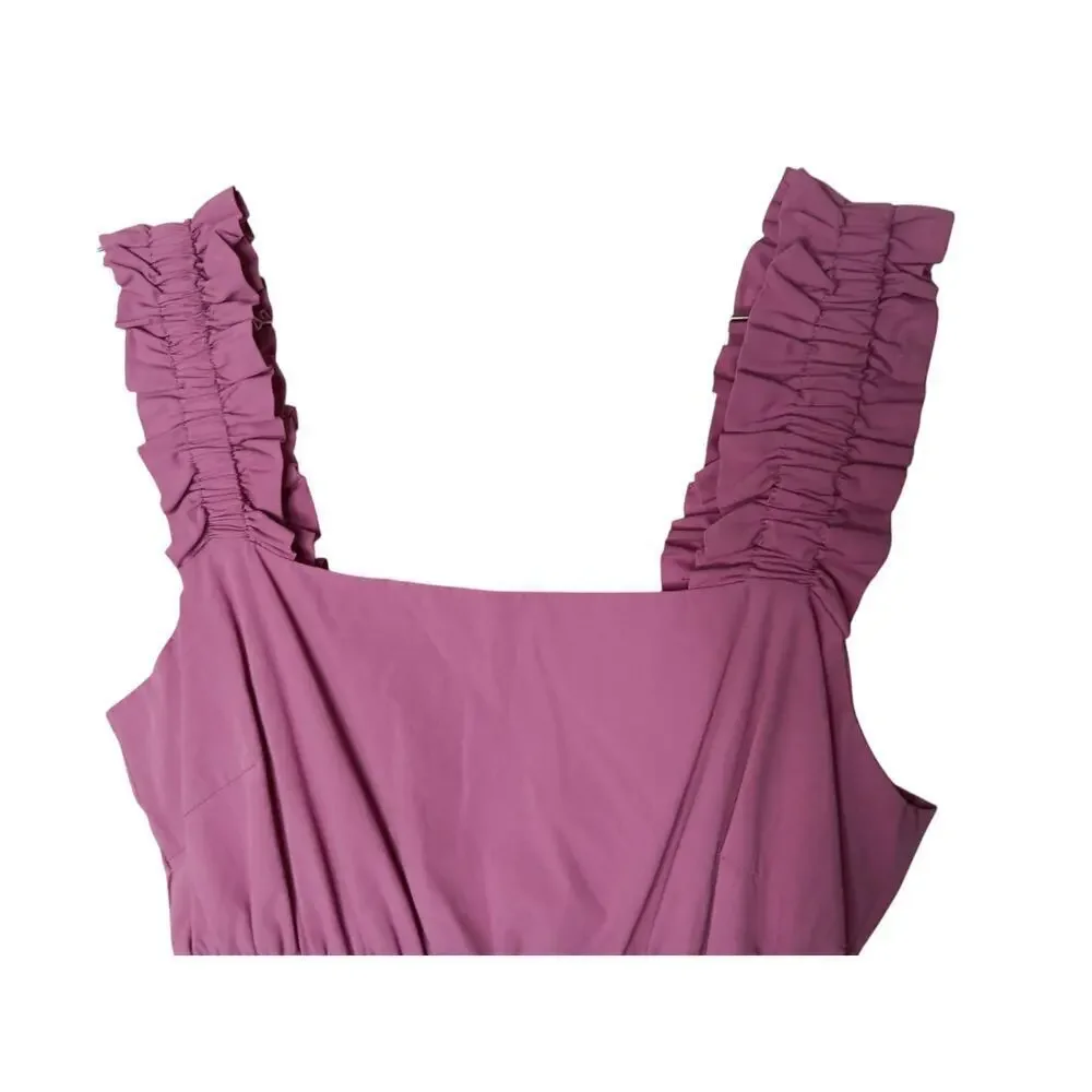 New Easel Los Angeles Tiered Midi Pink Ruffle Strap Pockets Cotton Dress S - Picture 7 of 16